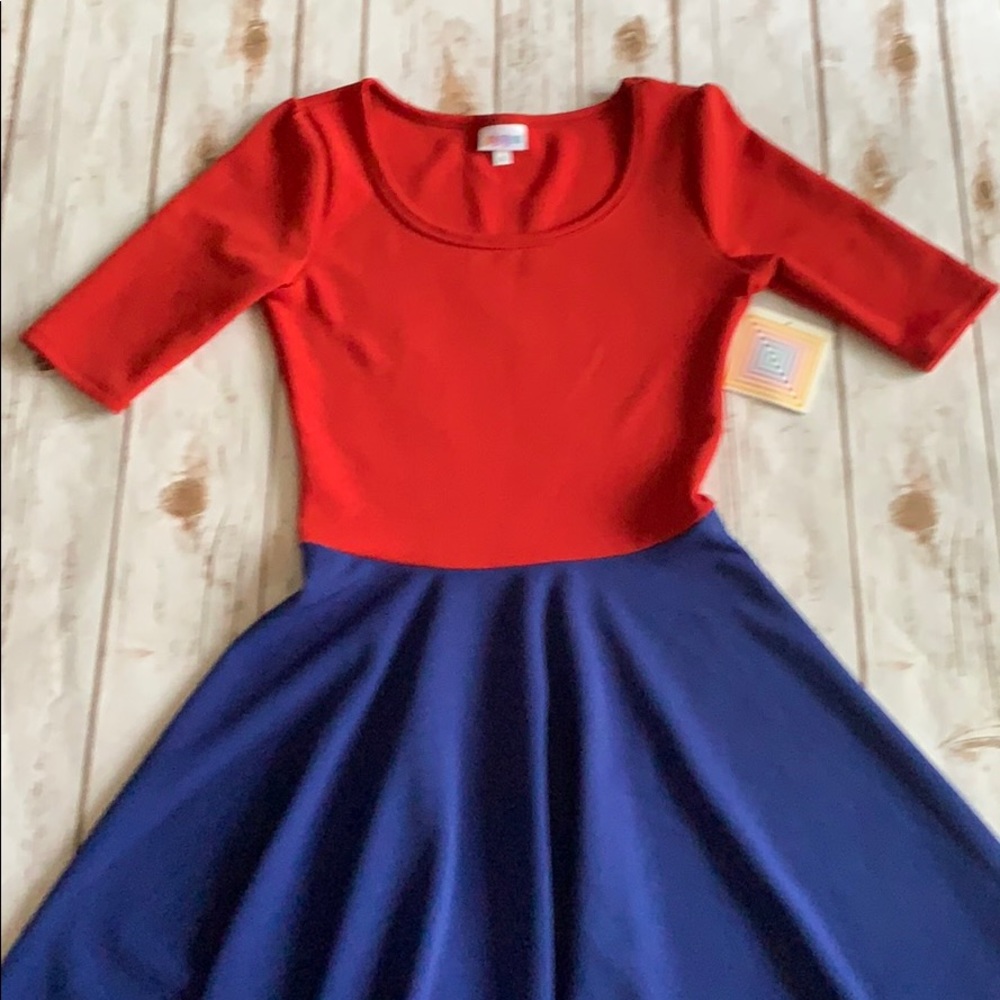 NWT LULAROE LLR NICOLE A LINE DRESS RED BLUE